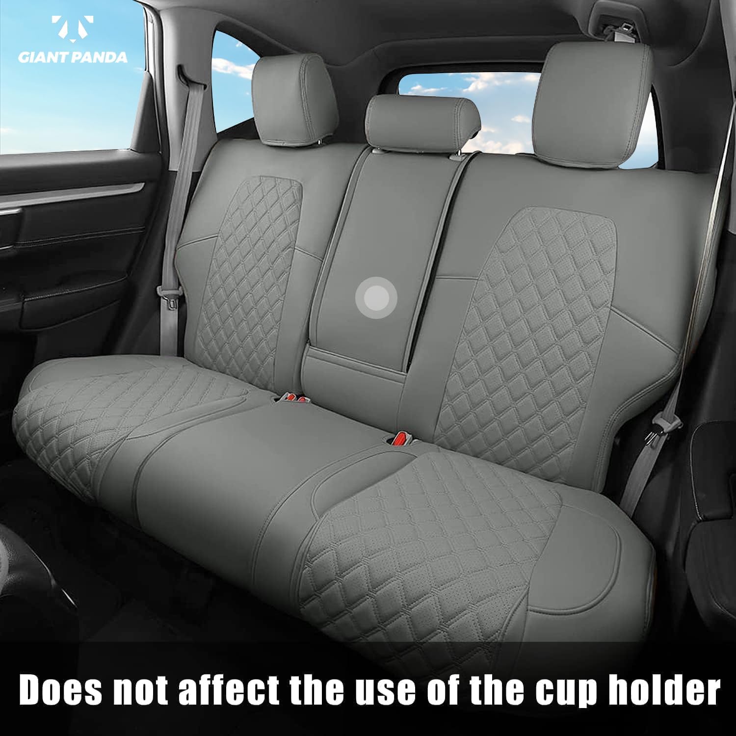 GIANT PANDA Car Seat Covers Full Set Custom Fit for Honda CRV EX,EXL,LX,Touring,Hybrid 2017 2018 2019 2020 2021 2022- Faux Leather (Gray/Grey)
